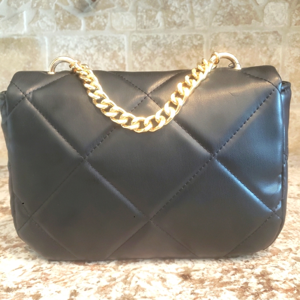 Badgley Mischka Black Small Chain Crossbody Diamond Pattern - Picture 2 of 5